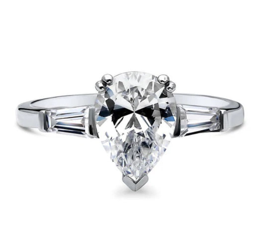 Solitaire 1.8ct Pear CZ Ring in Sterling Silver