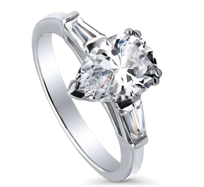 Solitaire 1.8ct Pear CZ Ring in Sterling Silver