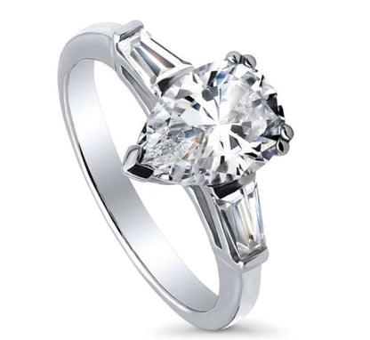 Solitaire 1.8ct Pear CZ Ring in Sterling Silver