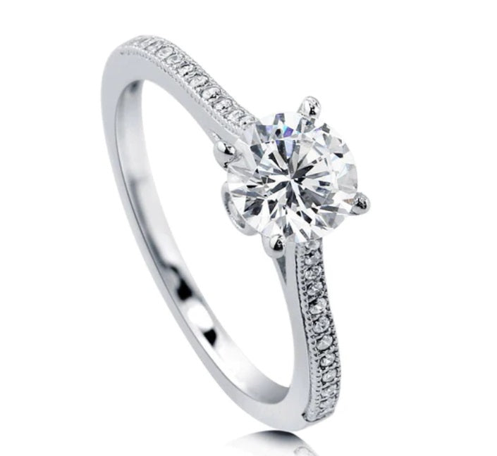 Solitaire 1ct Round CZ Ring in Sterling Silver