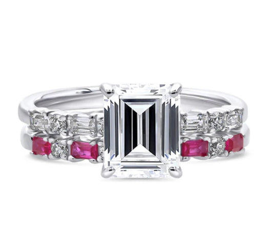 Solitaire Art Deco 2.1ct Emerald Cut CZ Ring Set in Sterling Silver