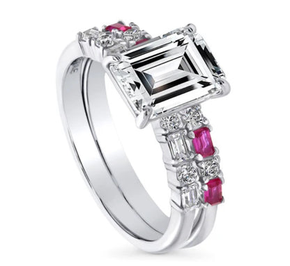 Solitaire Art Deco 2.1ct Emerald Cut CZ Ring Set in Sterling Silver