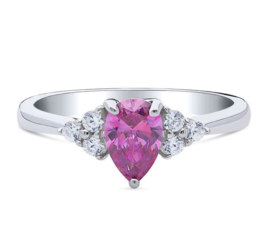 Solitaire Purple Pear CZ Ring in Sterling Silver 0.8ct