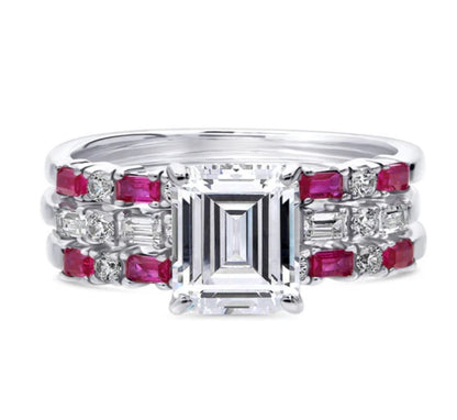 Solitaire Art Deco 2.1ct Emerald Cut CZ Ring Set in Sterling Silver