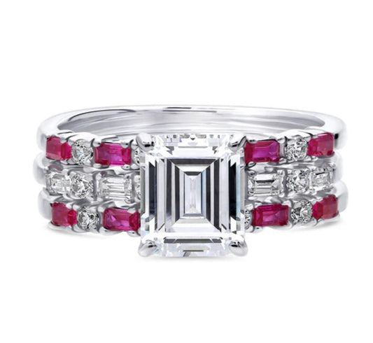 Solitaire Art Deco 2.1ct Emerald Cut CZ Ring Set in Sterling Silver