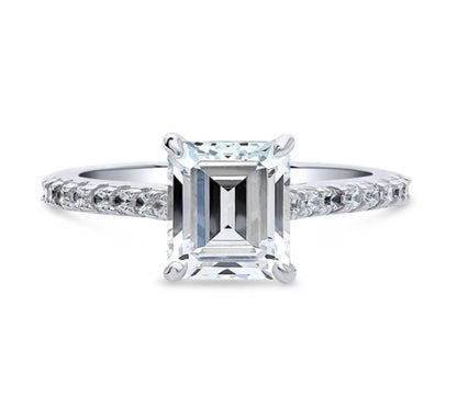 Solitaire 2.6ct Emerald Cut CZ Ring in Sterling Silver