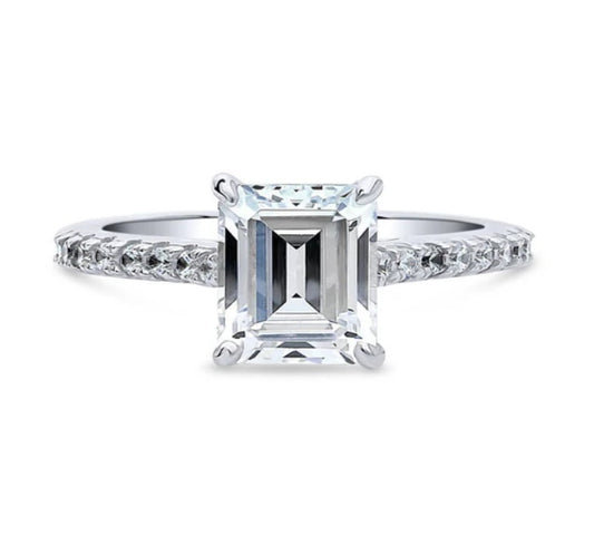 Solitaire 2.6ct Emerald Cut CZ Ring in Sterling Silver