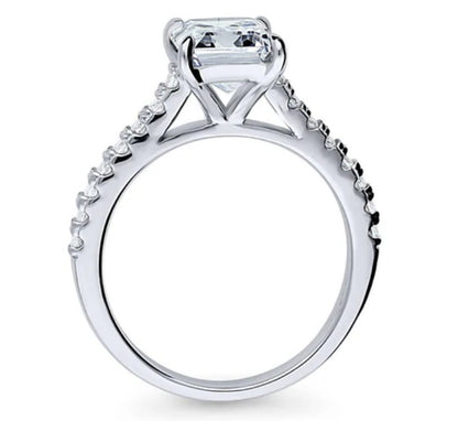 Solitaire 2.6ct Emerald Cut CZ Ring in Sterling Silver