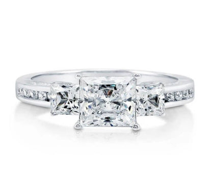 3-Stone Princess CZ Ring in Sterling Silver