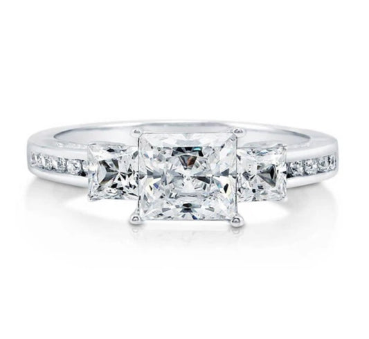 3-Stone Princess CZ Ring in Sterling Silver