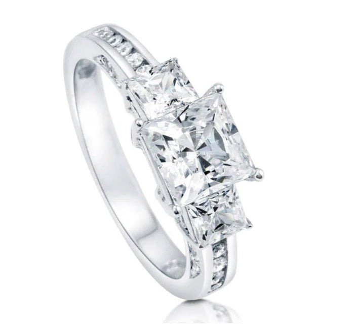 3-Stone Princess CZ Ring in Sterling Silver