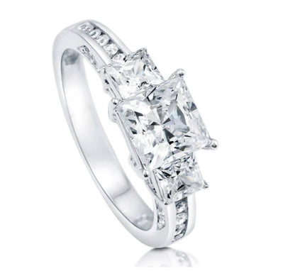3-Stone Princess CZ Ring in Sterling Silver