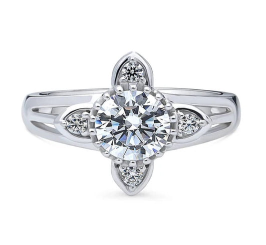 Flower CZ Ring in Sterling Silver