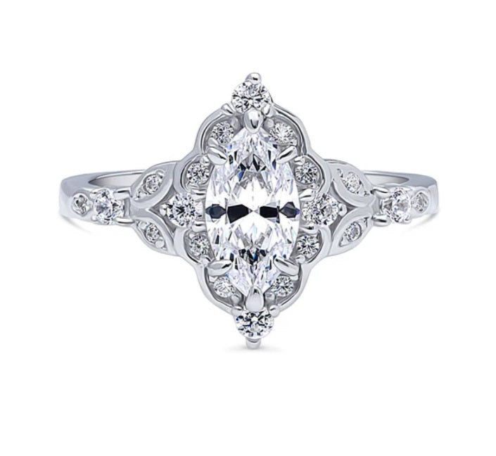 Halo Art Deco Marquise CZ Ring in Sterling Silver