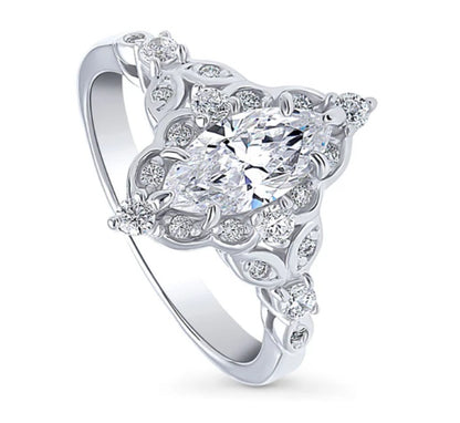 Halo Art Deco Marquise CZ Ring in Sterling Silver