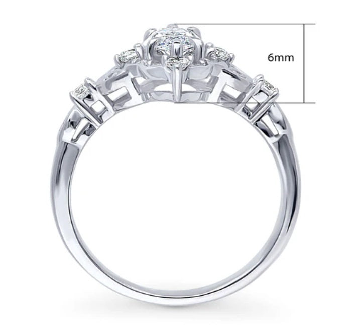 Halo Art Deco Marquise CZ Ring in Sterling Silver