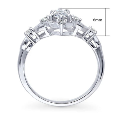 Halo Art Deco Marquise CZ Ring in Sterling Silver