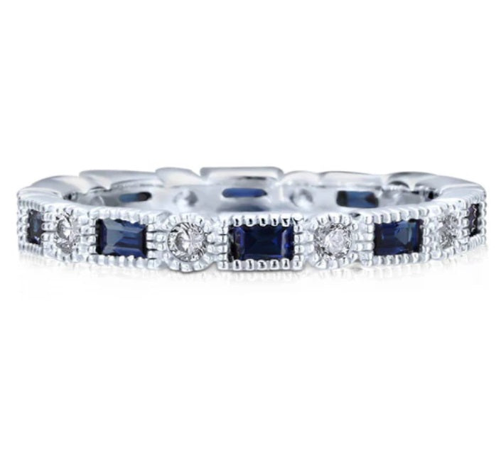Art Deco Milgrain Bezel Set CZ Eternity Ring in Sterling Silver