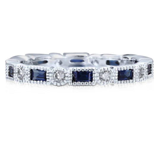 Art Deco Milgrain Bezel Set CZ Eternity Ring in Sterling Silver
