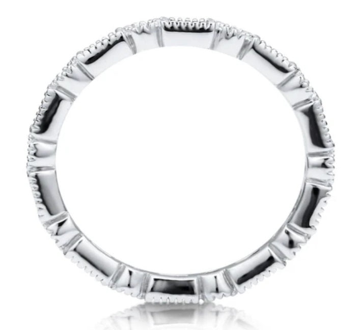 Art Deco Milgrain Bezel Set CZ Eternity Ring in Sterling Silver