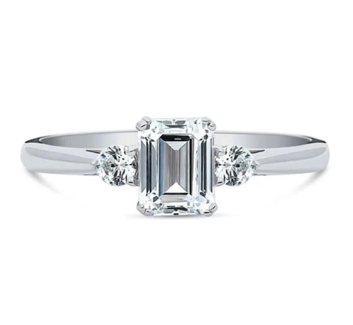 3-Stone Emerald Cut CZ Ring in Sterling Silver