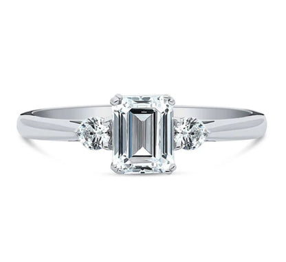 3-Stone Emerald Cut CZ Ring in Sterling Silver
