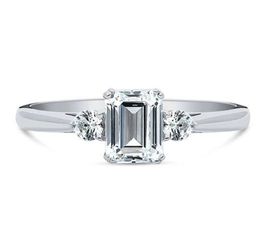 3-Stone Emerald Cut CZ Ring in Sterling Silver