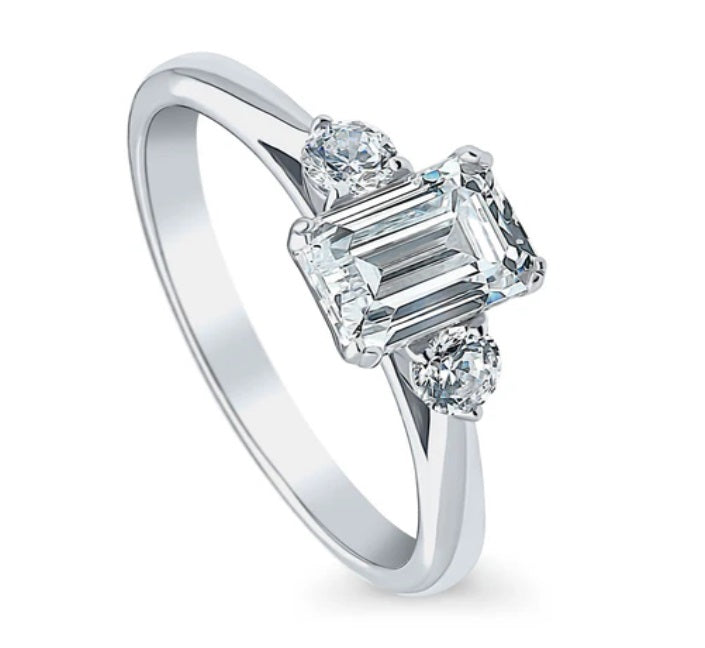3-Stone Emerald Cut CZ Ring in Sterling Silver
