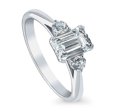 3-Stone Emerald Cut CZ Ring in Sterling Silver