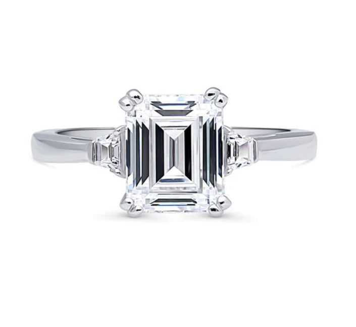 3-Stone Emerald Cut CZ Ring in Sterling Silver