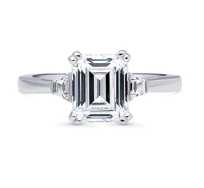 3-Stone Emerald Cut CZ Ring in Sterling Silver