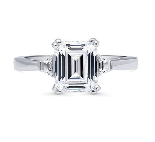 3-Stone Emerald Cut CZ Ring in Sterling Silver