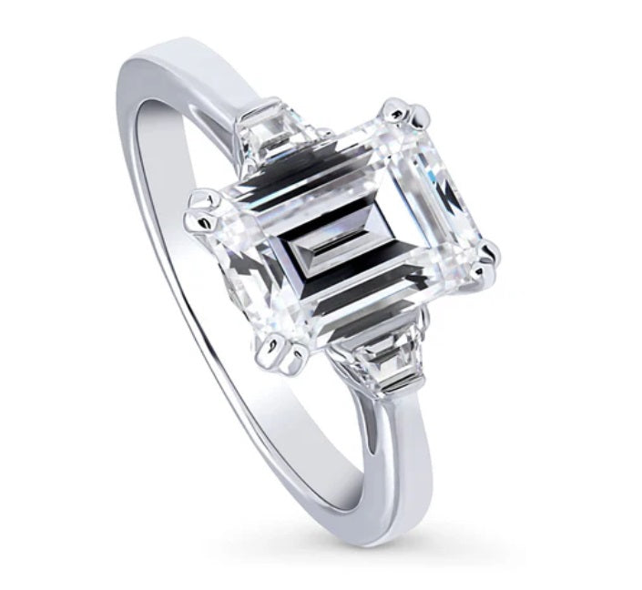 3-Stone Emerald Cut CZ Ring in Sterling Silver