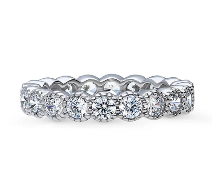 Milgrain Bezel Set CZ Eternity Ring in Sterling Silver