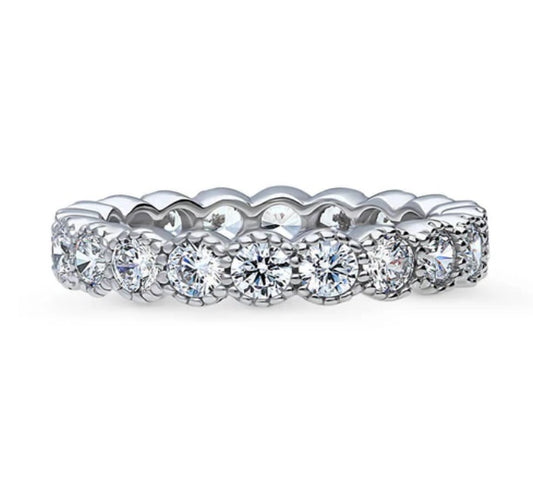 Milgrain Bezel Set CZ Eternity Ring in Sterling Silver