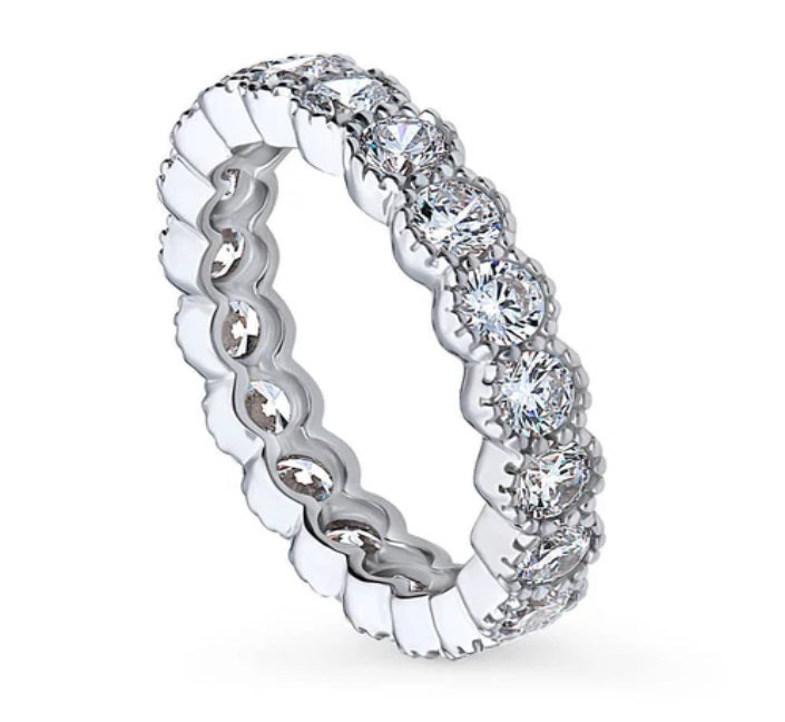 Milgrain Bezel Set CZ Eternity Ring in Sterling Silver