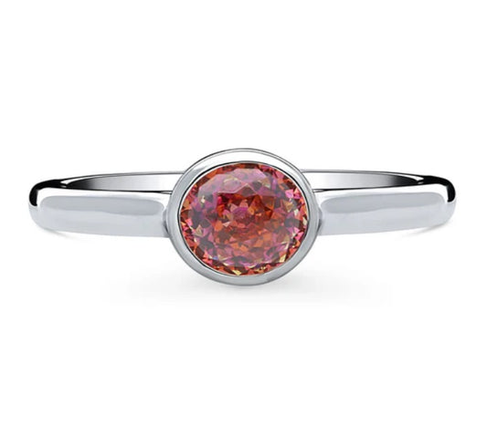 Solitaire Red Orange Bezel Set Round CZ Ring in Sterling Silver 0.8ct