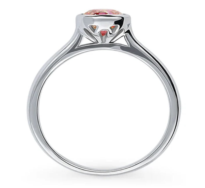 Solitaire Red Orange Bezel Set Round CZ Ring in Sterling Silver 0.8ct