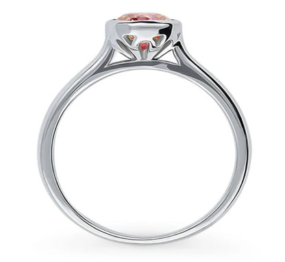 Solitaire Red Orange Bezel Set Round CZ Ring in Sterling Silver 0.8ct