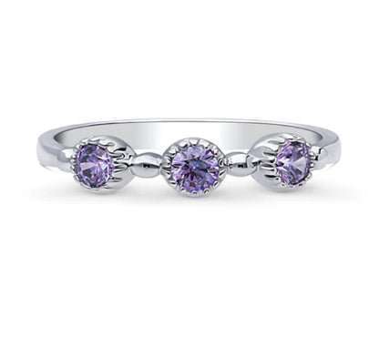 Milgrain Purple Pave Set CZ Half Eternity Ring in Sterling Silver