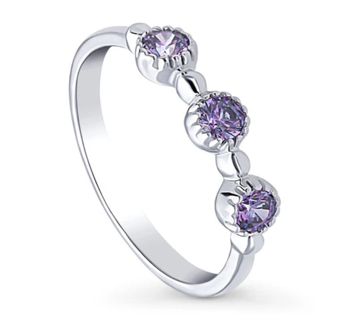 Milgrain Purple Pave Set CZ Half Eternity Ring in Sterling Silver