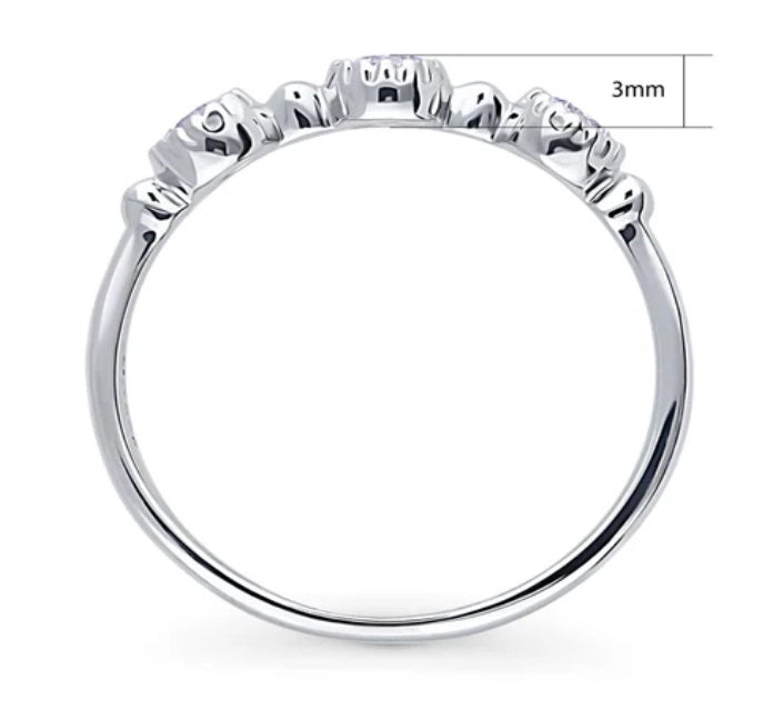 Milgrain Purple Pave Set CZ Half Eternity Ring in Sterling Silver