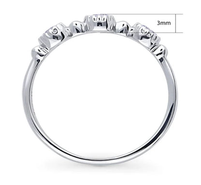 Milgrain Purple Pave Set CZ Half Eternity Ring in Sterling Silver