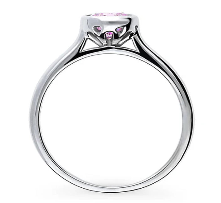 Solitaire Purple Bezel Set Round CZ Ring in Sterling Silver 0.8ct