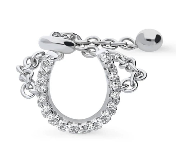 Horseshoe CZ Chain Ring in Sterling Silver