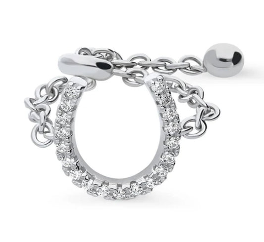 Horseshoe CZ Chain Ring in Sterling Silver