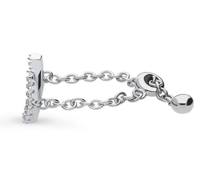 Horseshoe CZ Chain Ring in Sterling Silver