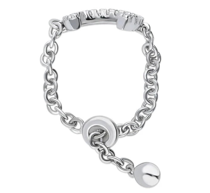 Horseshoe CZ Chain Ring in Sterling Silver