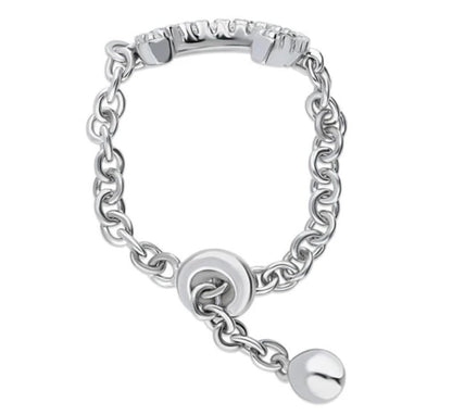Horseshoe CZ Chain Ring in Sterling Silver