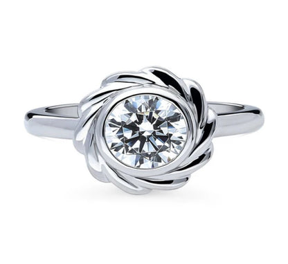 Woven Solitaire Bezel Set CZ Ring in Sterling Silver